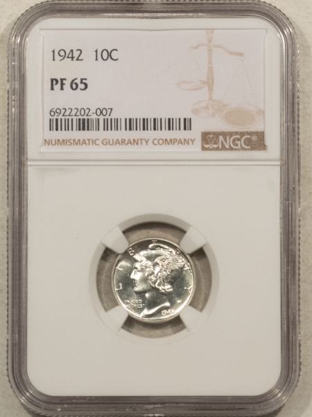 Mercury Dimes 1942 PROOF MERCURY DIME – NGC PF-65, GEM! WHITE!