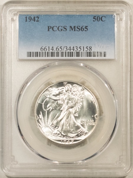 New Certified Coins 1942 WALKING LIBERTY HALF DOLLAR – PCGS MS-65, BLAST WHITE GEM!