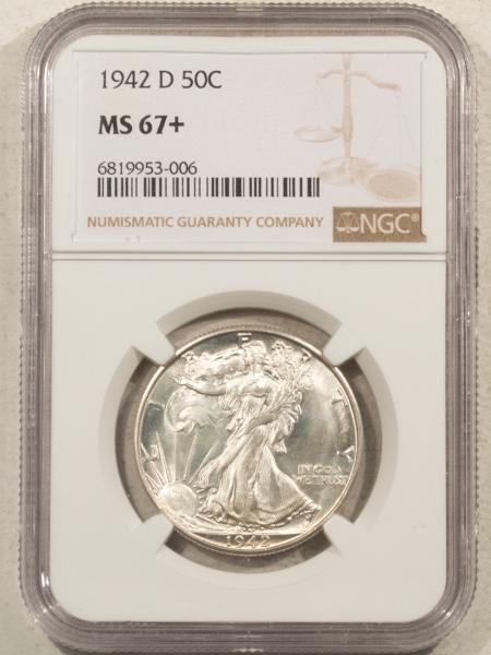 New Certified Coins 1942-D WALKING LIBERTY HALF DOLLAR – NGC MS-67+ FRESH WHITE SUPERB GEM!