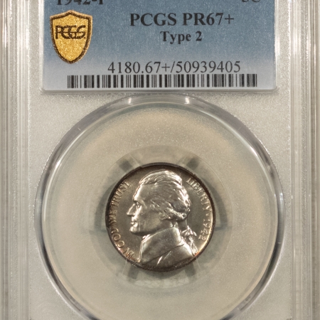 Jefferson Nickels 1942-P PROOF JEFFERSON NICKEL, TYPE 2 – PCGS PR-67+, FRESH & PREMIUM QUALITY!