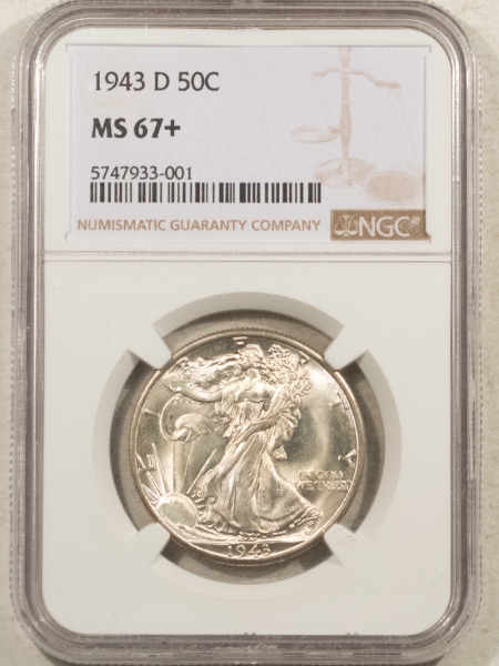 New Certified Coins 1943-D WALKING LIBERTY HALF DOLLAR – NGC MS-67+ FRESH WHITE & SUPERB!