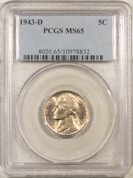 Jefferson Nickels 1943-D JEFFERSON SILVER WAR NICKEL – PCGS MS-65, GEM!