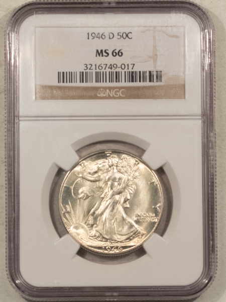 New Certified Coins 1946-D WALKING LIBERTY HALF DOLLAR – NGC MS-66, ORIGINAL WHITE!