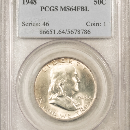 Franklin Halves 1948 FRANKLIN HALF DOLLAR – PCGS MS-64 FBL, LOOKS GEM! PREMIUM QUALITY!