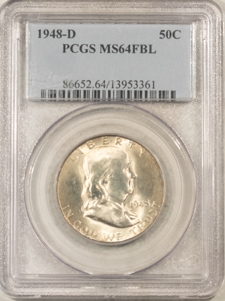 Franklin Halves 1948-D FRANKLIN HALF DOLLAR – PCGS MS-64 FBL, FRESH!