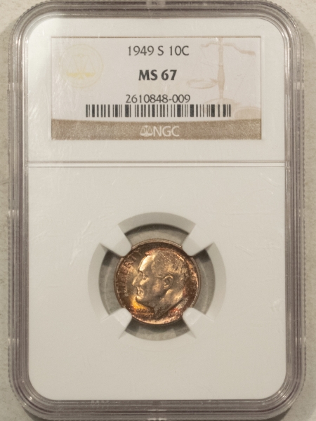 New Certified Coins 1949-S ROOSEVELT DIME – NGC MS-67, PRETTY, SUPERB!