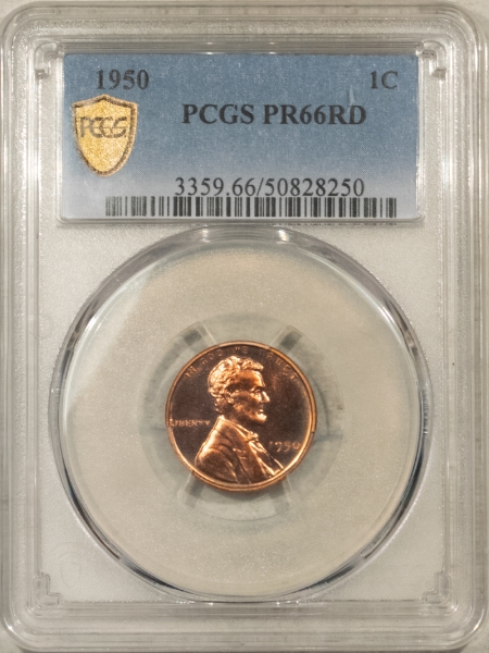 Lincoln Cents (Wheat) 1950 PROOF LINCOLN CENT – PCGS PR-66 RD, LOOKS SUPERB, PREMIUM QUALITY!