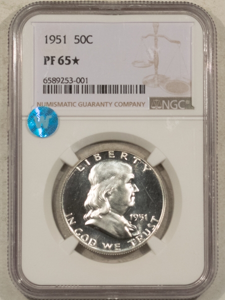 Franklin Halves 1951 PROOF FRANKLIN HALF DOLLAR – NGC PF-65*, STAR! GEM, NEARLY FULL CAMEO!