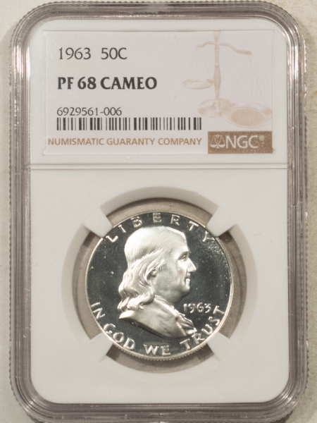 Franklin Halves 1963 PROOF FRANKLIN HALF DOLLAR NGC PF-68 CAMEO