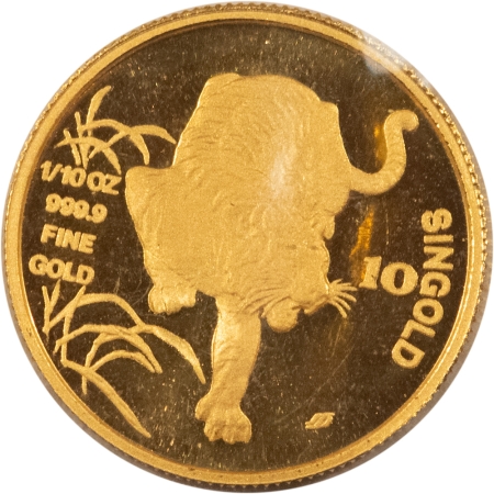 Gold Bullion 1986 SINGAPORE 10 SINGOLD 1/10 OZ YEAR OF THE TIGER, PL BU IN ORIG GOVT PLASTIC