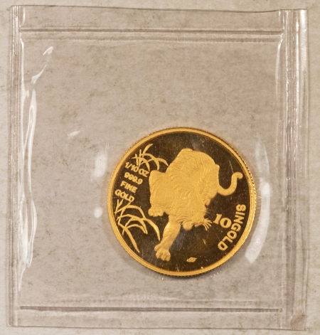 Gold Bullion 1986 SINGAPORE 10 SINGOLD 1/10 OZ YEAR OF THE TIGER, PL BU IN ORIG GOVT PLASTIC