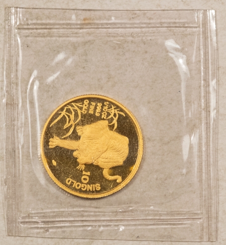 Gold Bullion 1986 SINGAPORE 10 SINGOLD 1/10 OZ YEAR OF THE TIGER, PL BU IN ORIG GOVT PLASTIC