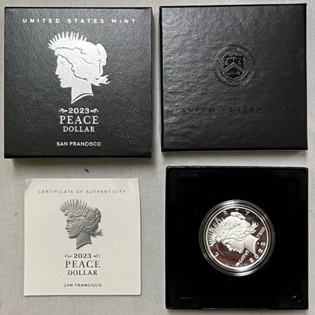 Dollars 2023-S PEACE SILVER DOLLAR COMMEMORATIVE, GEM PROOF IN ORIGINAL MINT PKG, FRESH