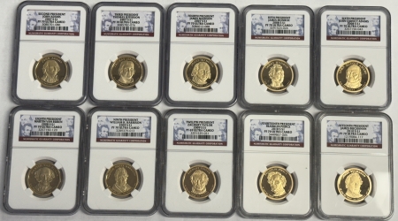 Dollars 2007-2010S U.S. PRESIDENTIAL DOLLARS WHOLESALE LOT OF 10 – NGC PF-70 UCAM (1-69)