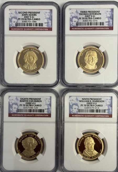 Dollars 2007-2010S U.S. PRESIDENTIAL DOLLARS WHOLESALE LOT OF 10 – NGC PF-70 UCAM (1-69)