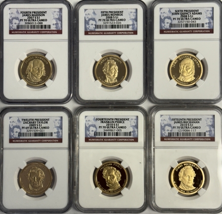 Dollars 2007-2010S U.S. PRESIDENTIAL DOLLARS WHOLESALE LOT OF 10 – NGC PF-70 UCAM (1-69)