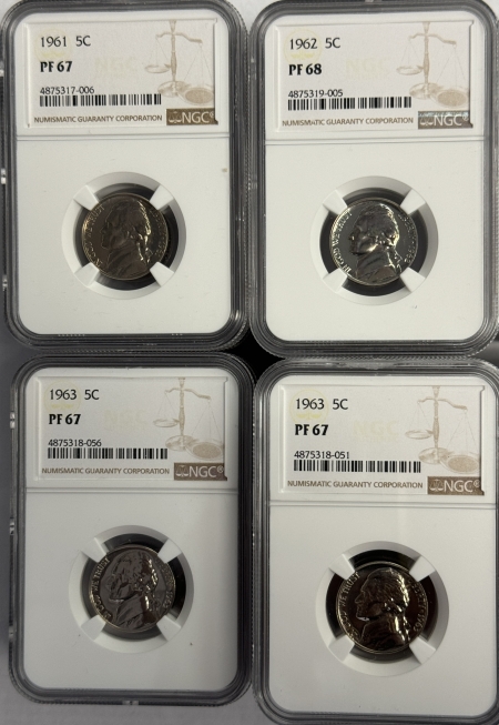 Jefferson Nickels 1961-64 PROOF JEFFERSON NICKELS, WHOLESALE LOT OF 42 – NGC PF-67 & PF-68, CHEAP!