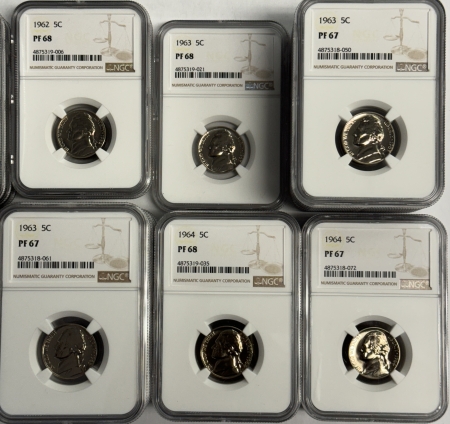 Jefferson Nickels 1961-64 PROOF JEFFERSON NICKELS, WHOLESALE LOT OF 42 – NGC PF-67 & PF-68, CHEAP!