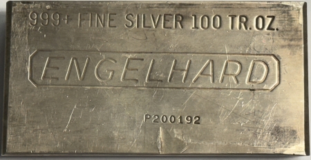 Bullion VINTAGE 100 TROY OZ .999+ FINE SILVER ENGELHARD STRUCK BAR P SERIES P200192