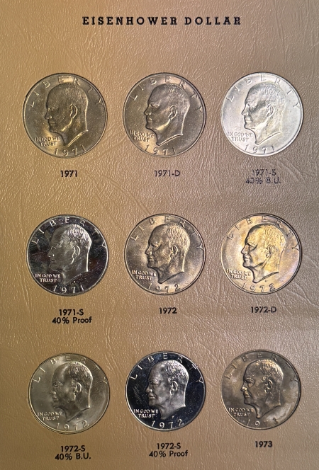 Eisenhower Dollars 1971-1978 32 COIN COMPLETE EISENHOWER DOLLAR SET W/SILVER BU/PR IN DANSCO ALBUM!