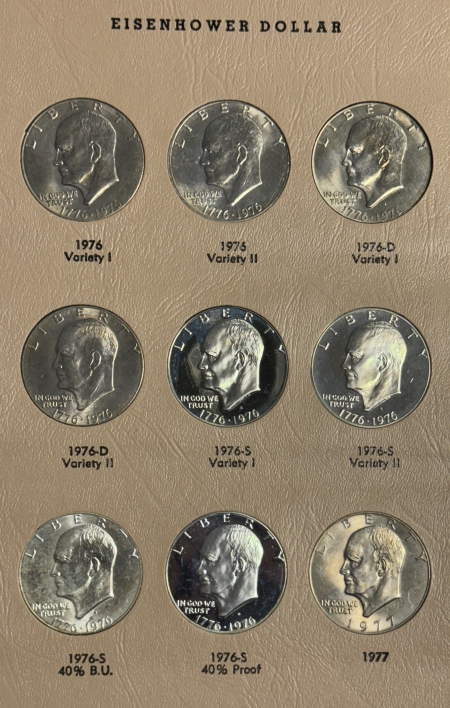 Eisenhower Dollars 1971-1978 32 COIN COMPLETE EISENHOWER DOLLAR SET W/SILVER BU/PR IN DANSCO ALBUM!