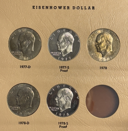 Eisenhower Dollars 1971-1978 32 COIN COMPLETE EISENHOWER DOLLAR SET W/SILVER BU/PR IN DANSCO ALBUM!