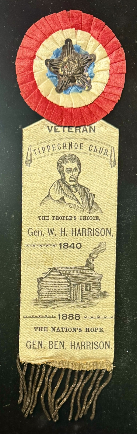 New Store Items 1888 HARRISON 10″ X 2 1/2″ BENJAMIN HARRISON RIBBON, W? COLOR ROSETTE=EXC