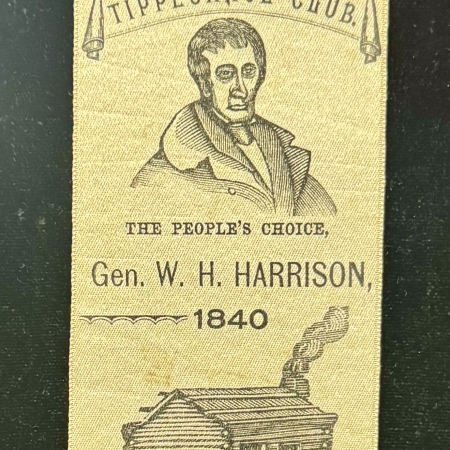 New Store Items 1888 HARRISON 10″ X 2 1/2″ BENJAMIN HARRISON RIBBON, W? COLOR ROSETTE=EXC