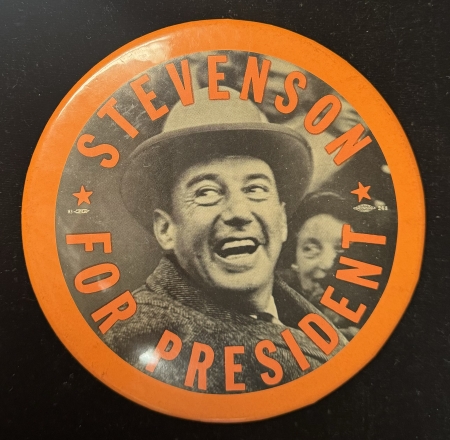 New Store Items 1952 ADLAI STEVENSON 6″ CENTERPIECE CAMPAIGN BUTTON, UNUSUAL, SCARCE & MINT!