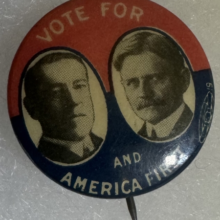 Political 1912 WILSON-MARSHALL 7/8″ JUGATE CELLULOID CAMPAIGN BUTTON, GRAPHIC & near-MINT!