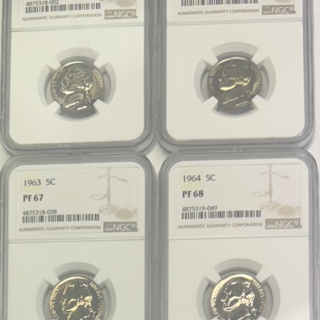 Jefferson Nickels 1961-64 JEFFERSON 5c SUPERB GEM PROOF LOT; NGC PR-67, 68, 67 & 68; BLAST-WHITE!