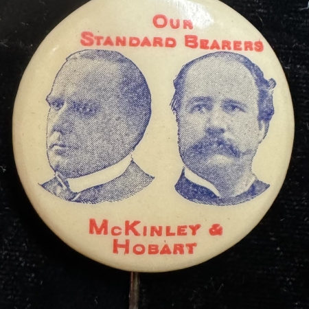 Political 1896 MCKINLEY-HOBART 1 1/4″ JUGATE “OUR STANDARD BEARERS” CAMPAIGN BUTTON-MINT!