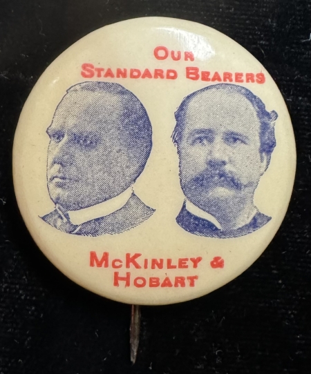 New Store Items 1896 MCKINLEY-HOBART 1 1/4″ JUGATE “OUR STANDARD BEARERS” CAMPAIGN BUTTON-MINT!