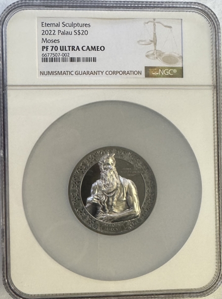 New Certified Coins 2022 PALAU $20 “ETERNAL SCULPTURES” MOSES, NGC PF 70 ULTRA CAMEO