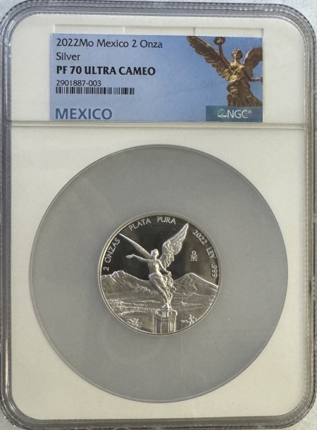 New Certified Coins 2022-Mo MEXICO 2 ONZA LIBERTAD SILVER, NGC PF 70 ULTRA CAMEO