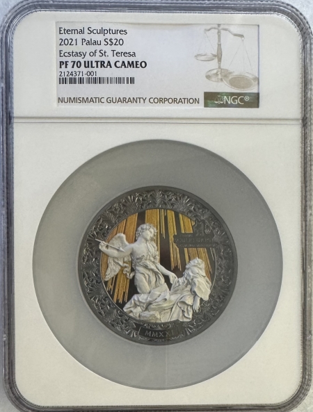 New Certified Coins 2021 PALAU ETERNAL SCULPTURES SILVER $20 ECSTACY OF ST. TERESA, NGC PF 70 UCAM!