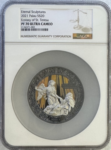 New Certified Coins 2021 PALAU ETERNAL SCULPTURES SILVER $20 ECSTACY OF ST. TERESA, NGC PF 70 UCAM!