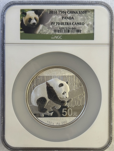 New Certified Coins 2016 CHINA 150g SILVER $50Y PANDA, NGC PF 70 ULTRA CAMEO