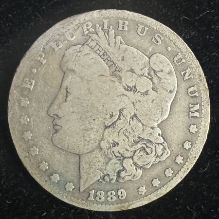 Dollars KEY-DATE 1889-CC MORGAN DOLLAR, CIRCULATED W/ GOOD DETAILS BUT RIM DAMAGE-CHEAP!