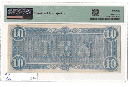 Confederate Notes 1864 $10 CONFEDERATE STATES OF AMERICA T-68, pp B, PMG CHOICE ABOUT UNC-58 EPQ!