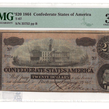 New Store Items 1864 $20 CONFEDERATE STATES OF AMERICA T-67, pp B, PMG CHOICE VERY FINE 35!