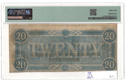 Confederate Notes 1864 $20 CONFEDERATE STATES OF AMERICA T-67, pp B, PMG CHOICE VERY FINE 35!