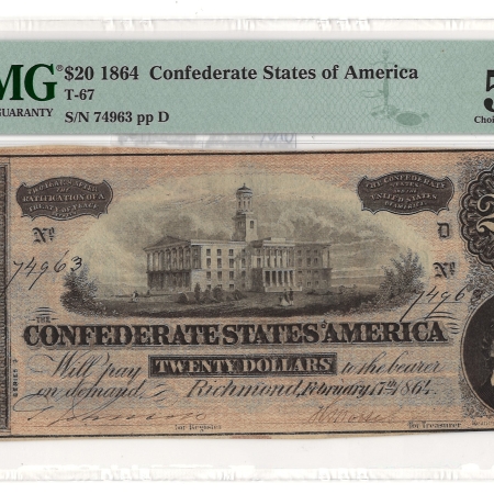 New Store Items 1864 $20 CONFEDERATE STATES OF AMERICA T-67, pp D, CHOICE ABOUT UNC-58 EPQ!