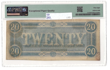 Confederate Notes 1864 $20 CONFEDERATE STATES OF AMERICA T-67, pp D, CHOICE ABOUT UNC-58 EPQ!