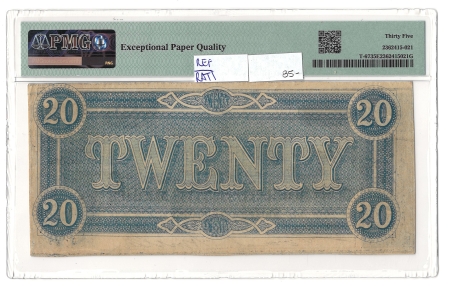 Confederate Notes 1864 $20 CONFEDERATE STATES OF AMERICA T-67, pp C, CHOICE VERY FINE-35 EPQ!