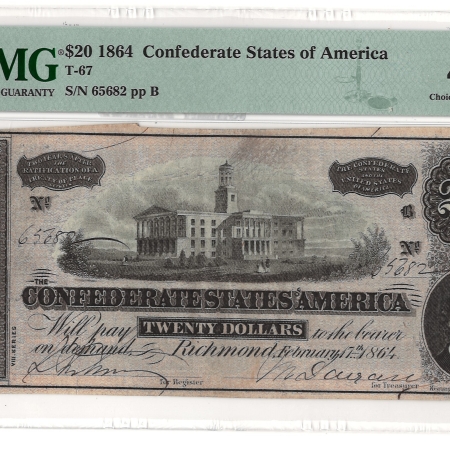 Confederate Notes 1864 $20 CONFEDERATE STATES OF AMERICA T-67, pp B, CHOICE EXTREMELY FINE-45 EPQ!