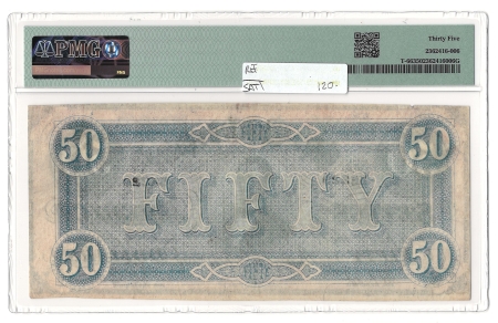 Confederate Notes 1864 $50 CONFEDERATE STATES OF AMERICA T-66, pp WA, PMG CHOICE VERY FINE-35!