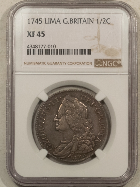 New Certified Coins 1745 LIMA GREAT BRITAIN SILVER HALF CROWN, KM-584.3, S-3695 – NGC XF-45, NICE!