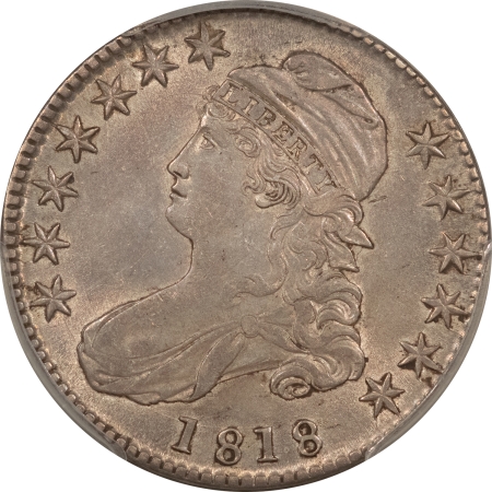 Early Halves 1818 CAPPED BUST HALF DOLLAR, O-109A – PCGS AU-50, TOUGH COIN! PREMIUM QUALITY!