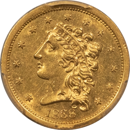 Gold 1838 $2.50 CLASSIC HEAD GOLD QUARTER EAGLE – PCGS AU-55, BRIGHT, LUSTROUS, PQ!